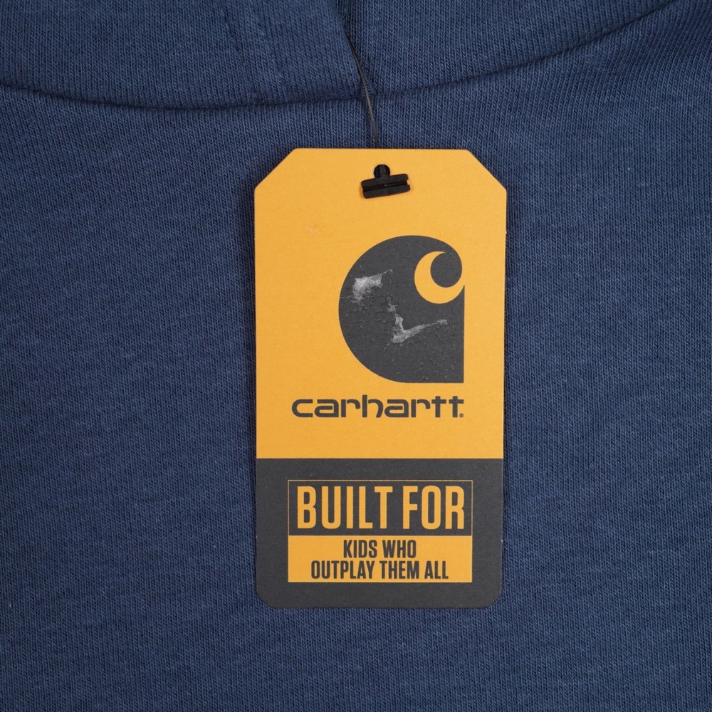 Carhartt Hoodie Boys M 10/12 Dark Denim Graphic Sweatshirt CA6772T Logo Sleeve - Picture 2 of 5
